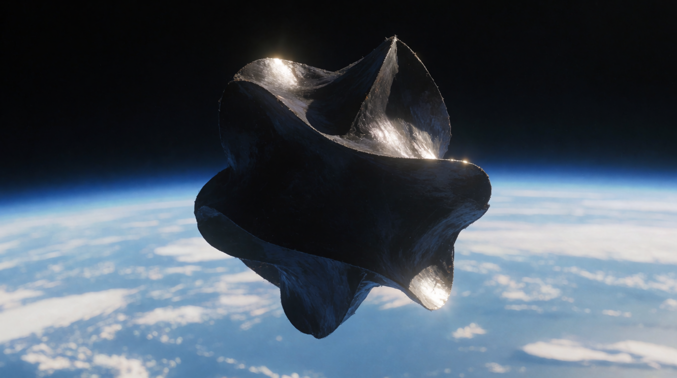 AI-generated illustration of dark orbital debris above Earth for Black Knight lore.