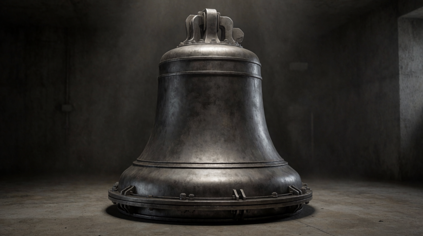 AI-generated speculative illustration, front view of Die Glocke lore device.