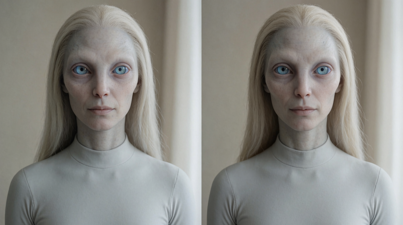 AI-generated illustration of a non-human Nordic-type alien, front portrait.