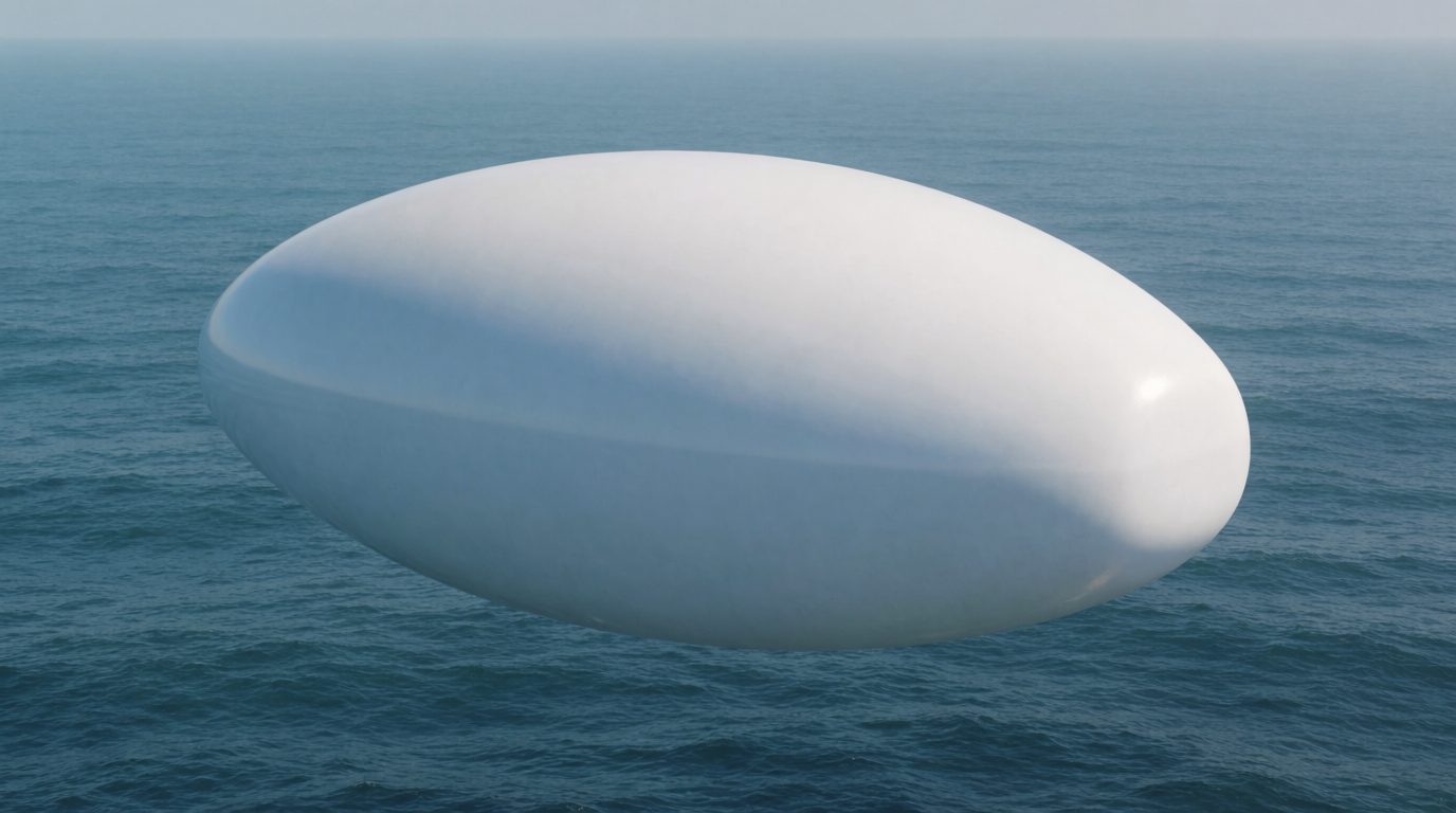 AI-generated illustration of a Tic Tac UAP over the ocean.