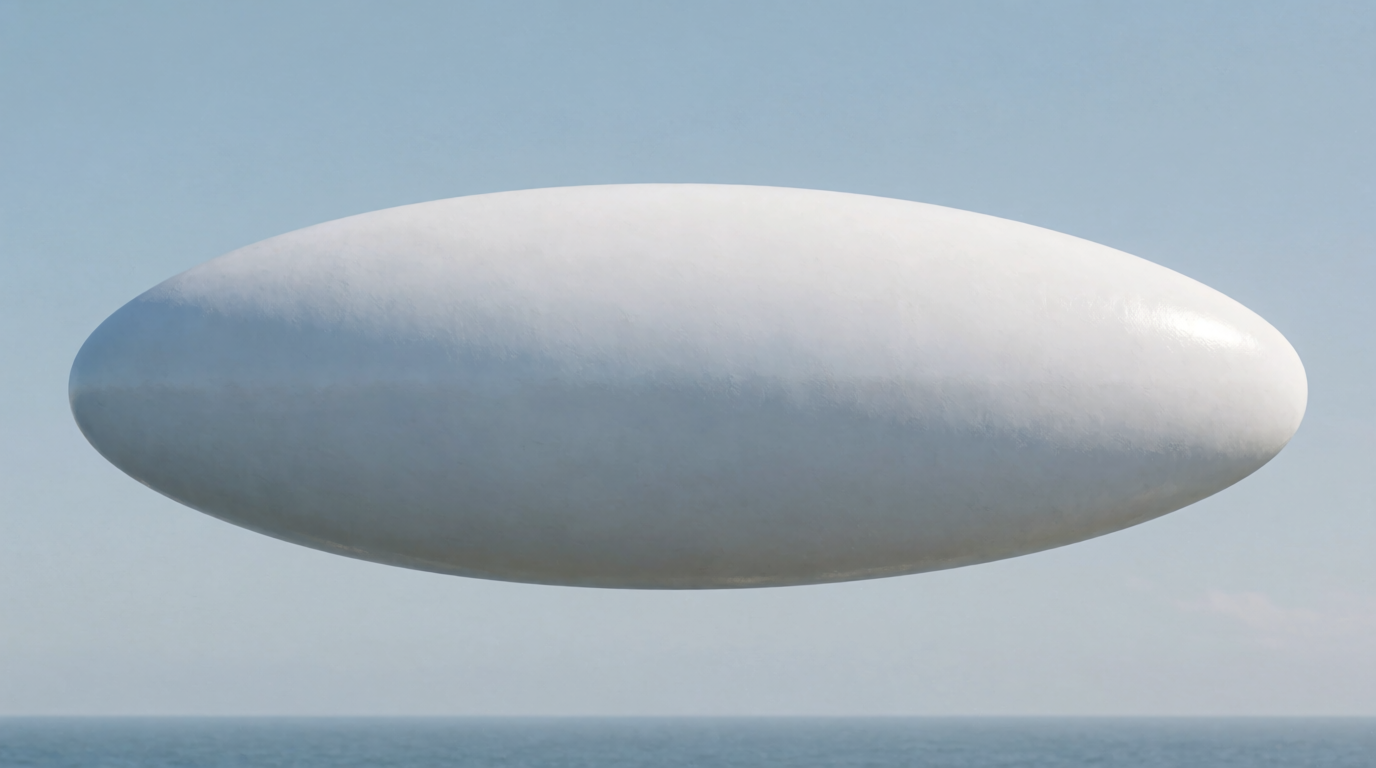 AI-generated illustration, profile of a Tic Tac–shaped UAP.