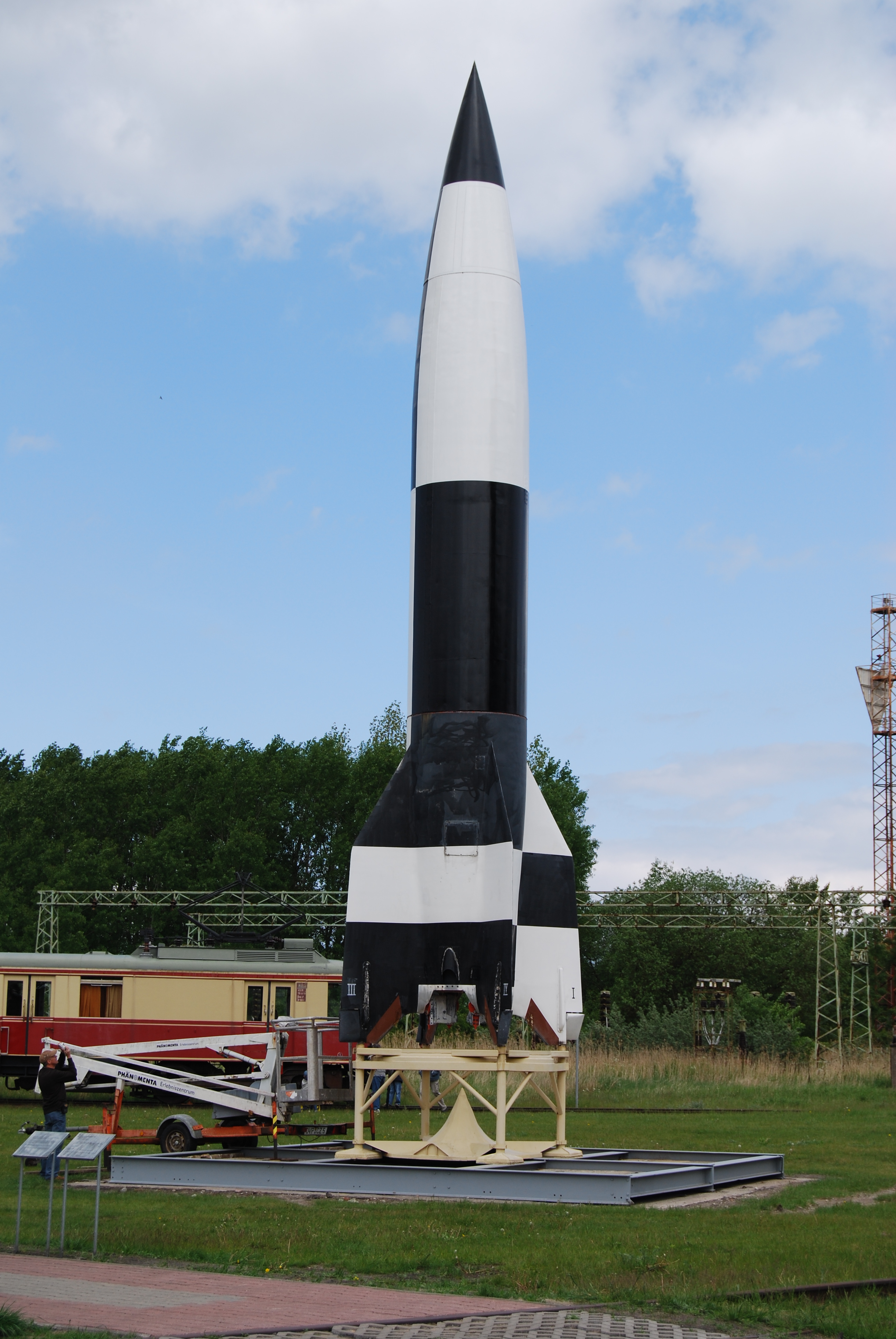 Documented A-4 / V-2 rocket on display at the Peenemünde Historical Technical Museum - real Nazi wonder-weapon hardware for contrast with undocumented Die Glocke claims.
