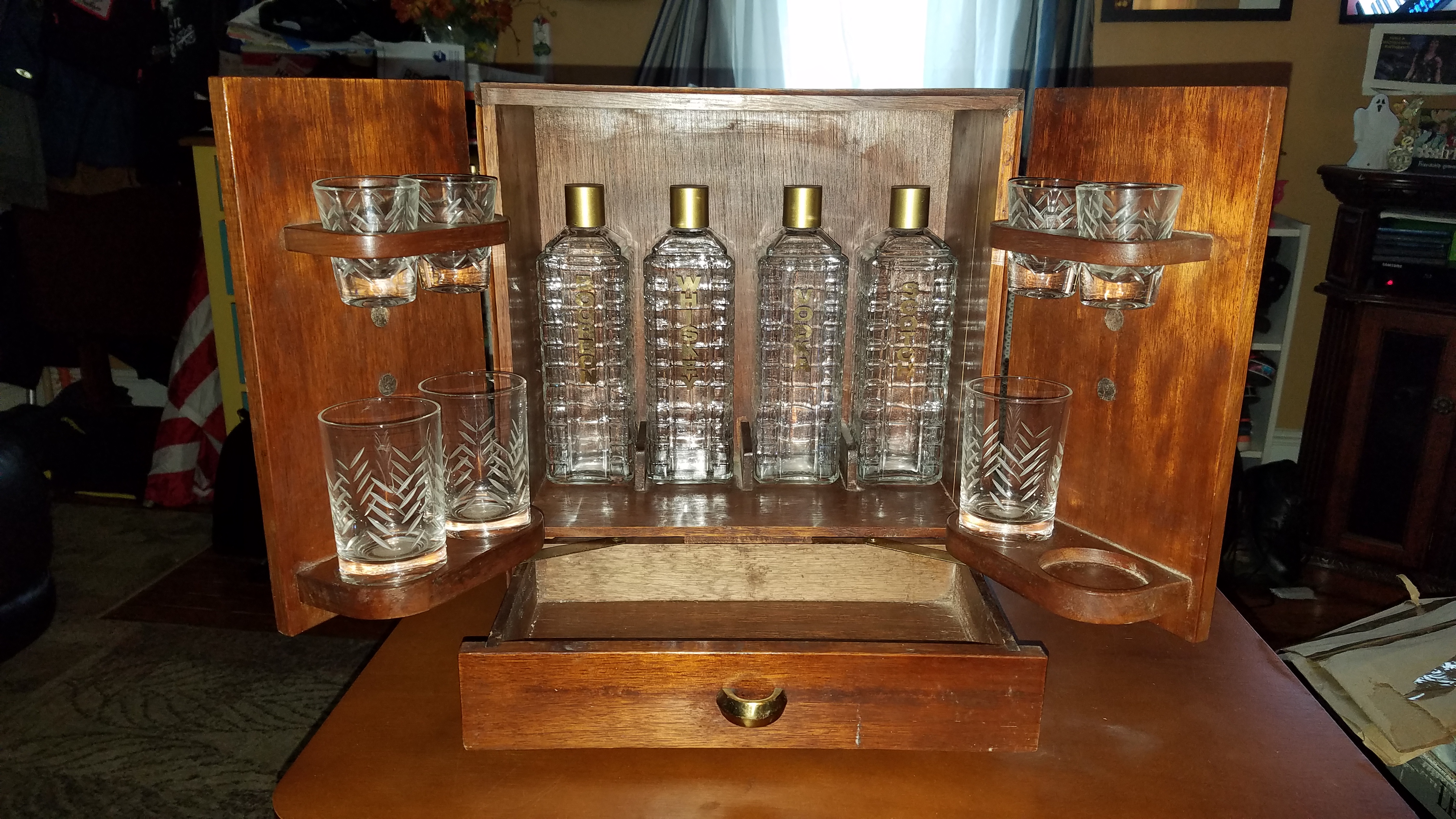 Full view of a Dibbuk Box minibar cabinet photographed for documentation.
