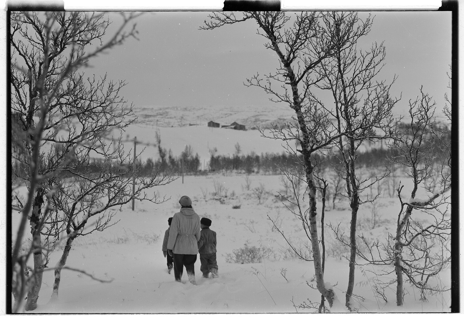 Winter view of Hessdalen Valley landscape, archival Norwegian photograph.