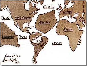 Historical public-domain map illustration associated with Lemuria lost-continent lore - documentary of the idea, not a geological survey chart.
