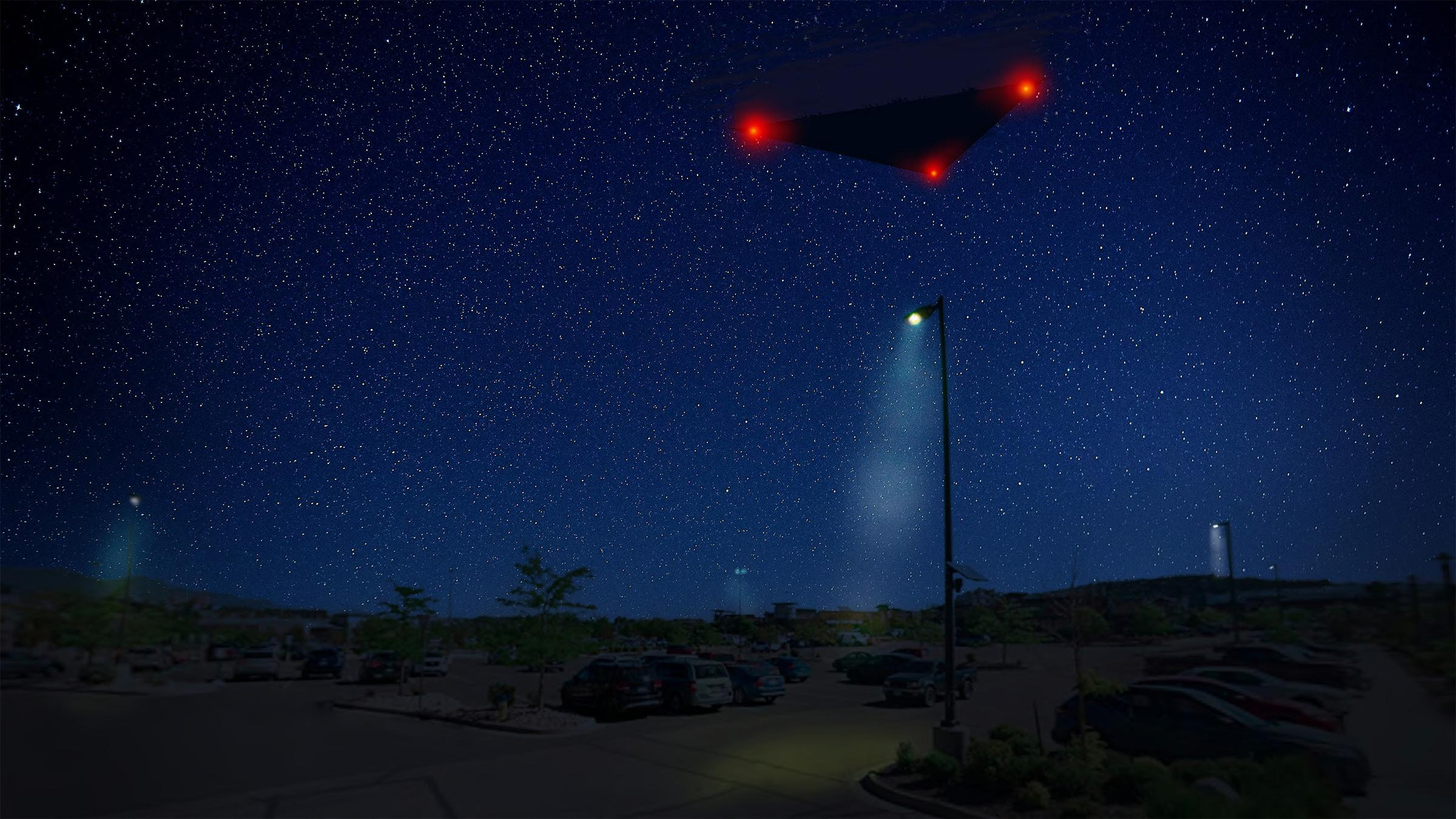 FBI digital rendering of a large dark triangle with red lights